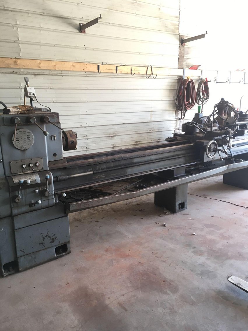 P&H Crane, 2-Ton Gantry Crane, 10' Lathe and Air Compressor