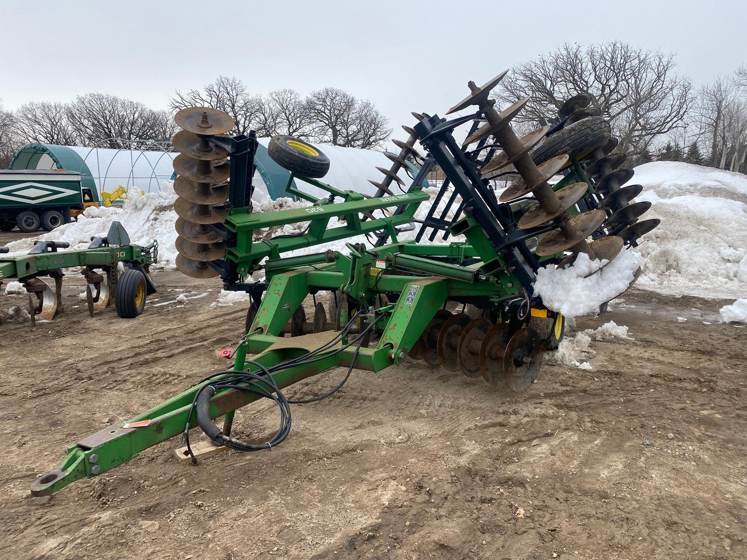 Farm Machinery: John Deere Plow & Disc., Sprayer, Semi Trailer, International Truck