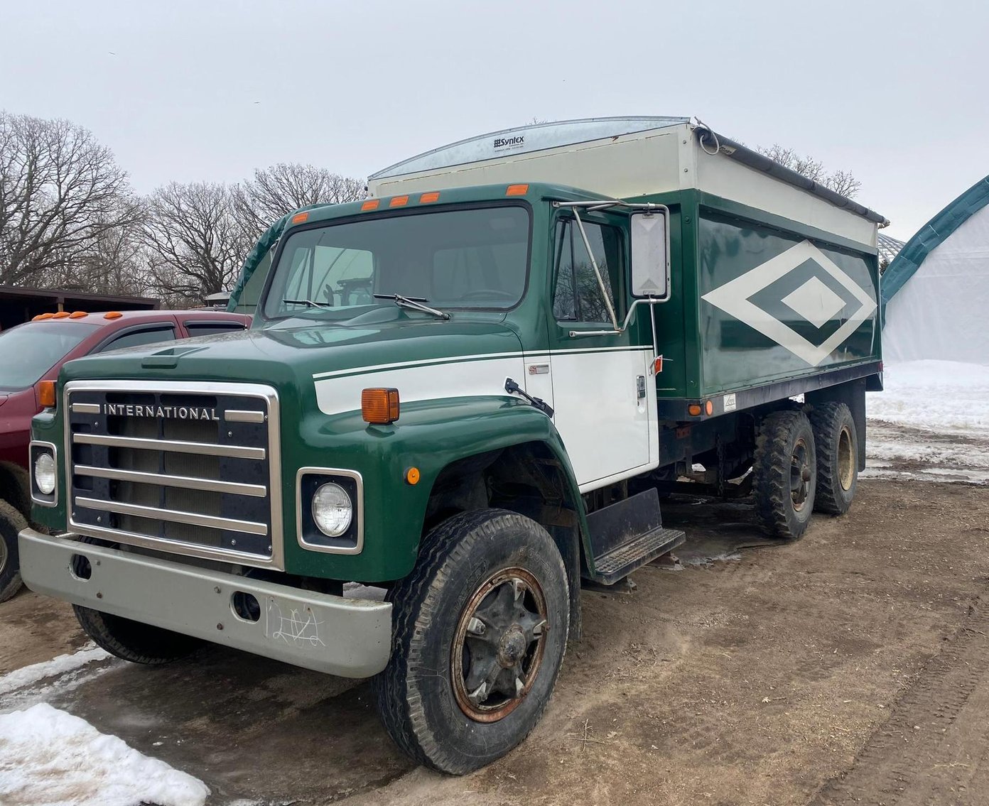 Farm Machinery: John Deere Plow & Disc., Sprayer, Semi Trailer, International Truck