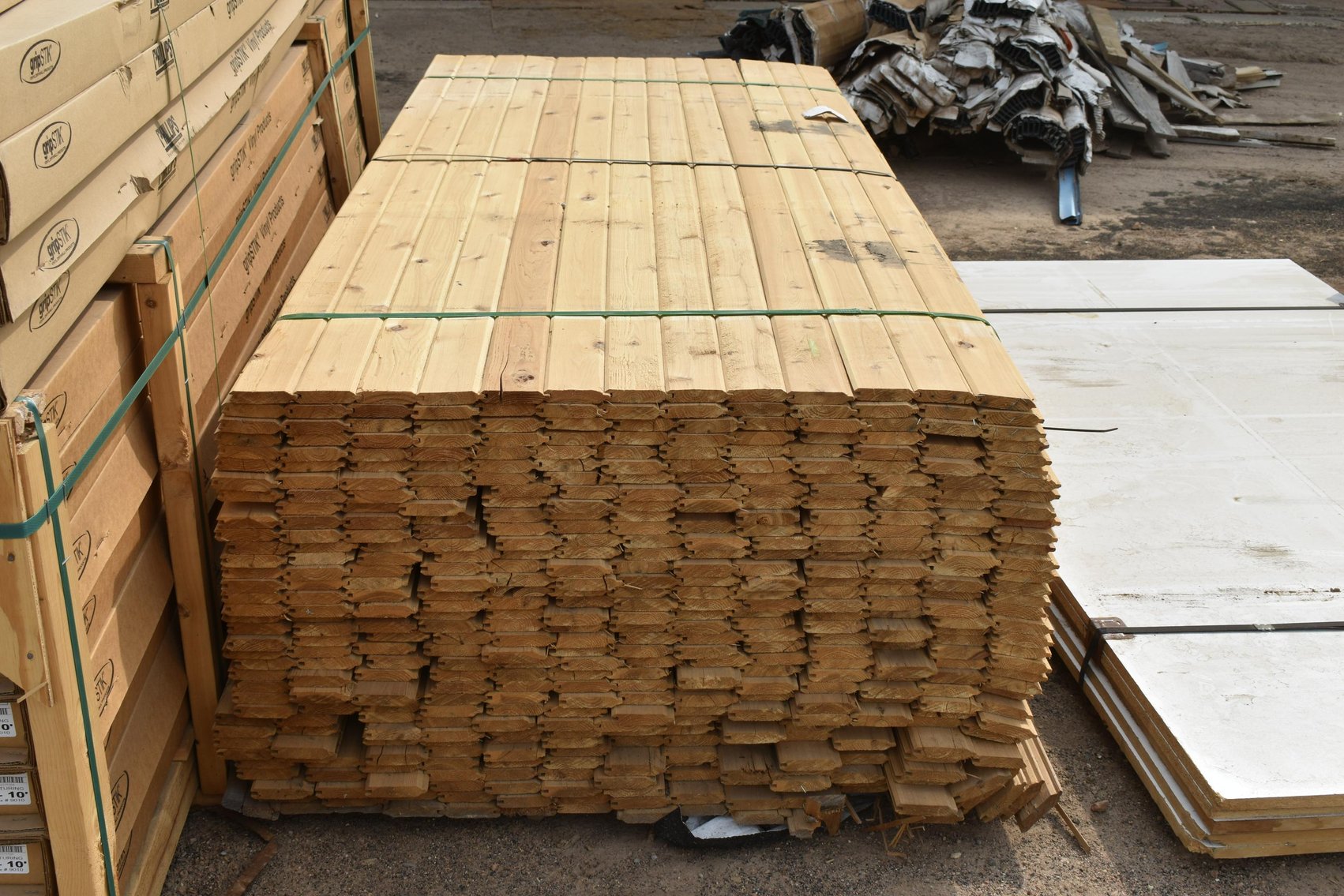 Lumber Yard Material: Shiplap, Tongue & Groove, Carpet, Shingles, Equipment