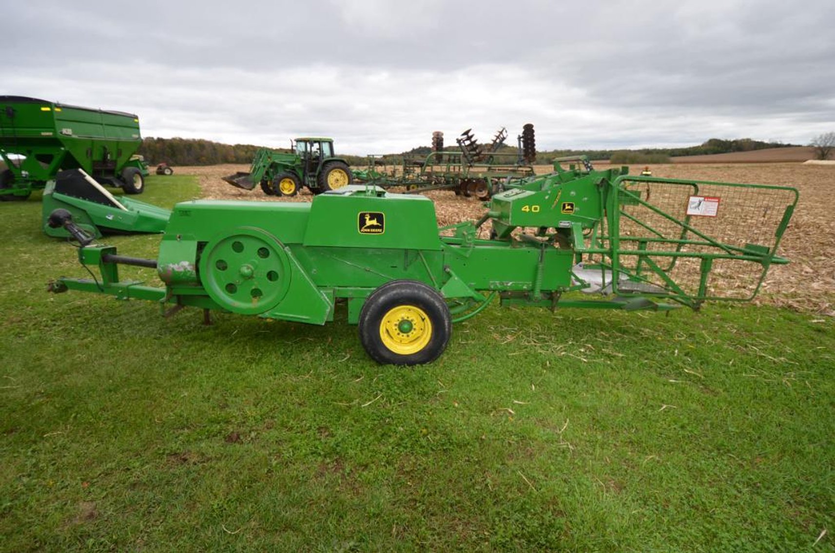 JD 9400 COMBINE, JD 4250 TRACTOR, AND FARM EQUIPMENT