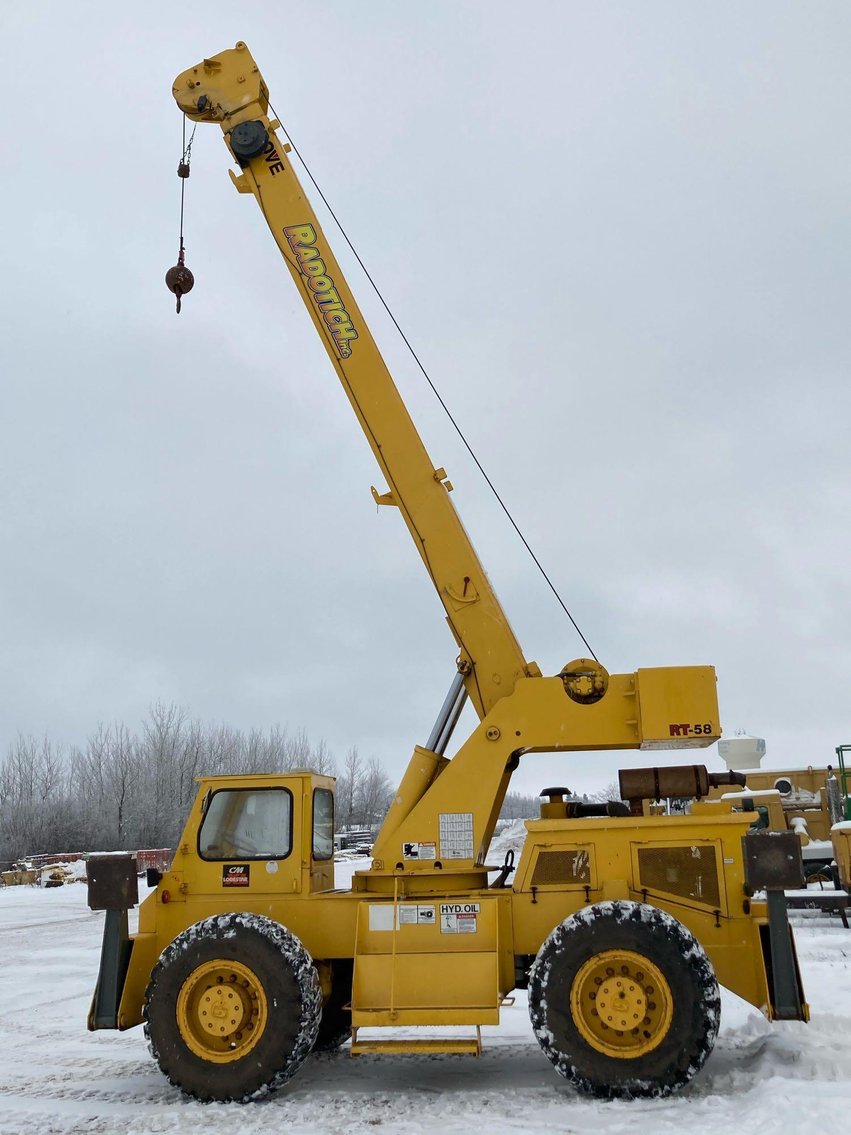 Grove RT58 Rough Terrain Crane, Dynalift Telehandler, JLG Scissor Lift, Hook Block, Skid Steer Tires