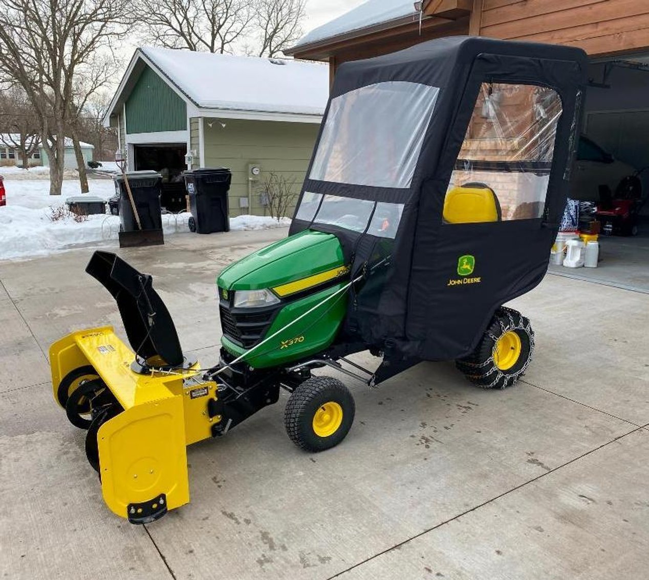 2019 John Deere X370 Garden Tractor With Cab, Snow Blower, And 42