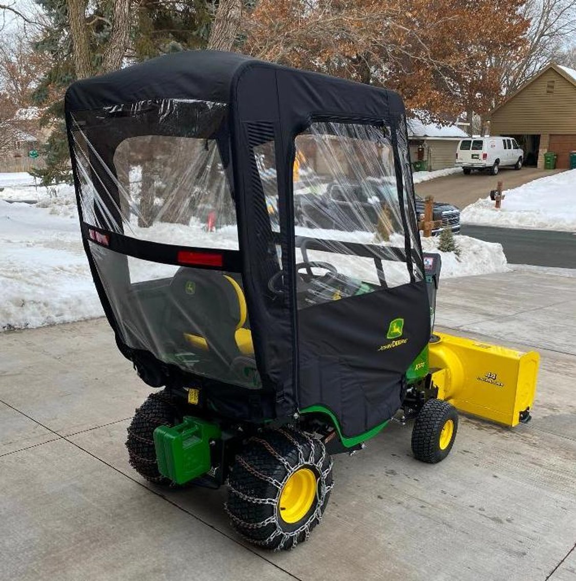 2019 John Deere X370 Garden Tractor With Cab, Snow Blower, And 42