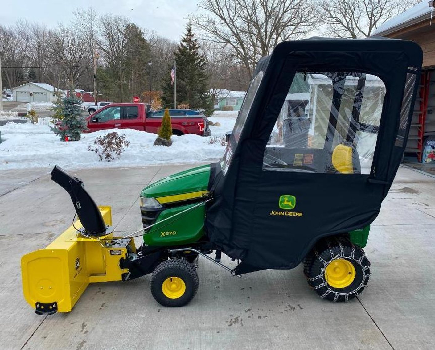 2019 John Deere X370 Garden Tractor With Cab, Snow Blower, And 42